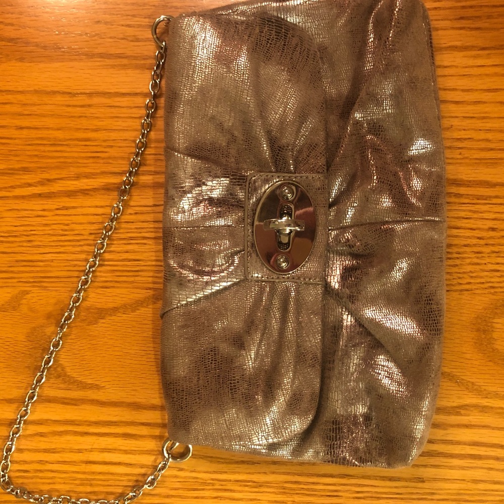 Aldo metallic clutch with silver chain and clasp